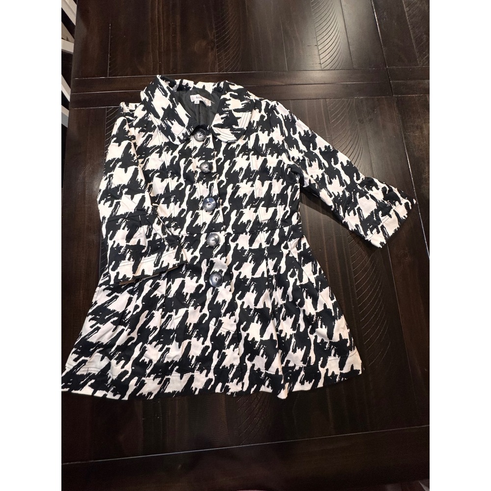 Appraisal Womens Houndstooth Button Up Jacket Black White Size M